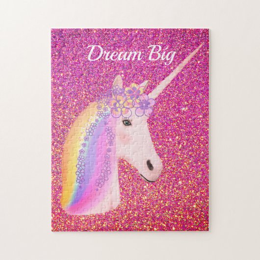 Regenboog Unicorn Roze Glitter Sparkle Legpuzzel (Verticaal)