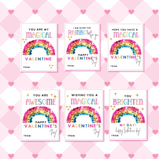 Regenboog Valentijnsdag Kinderen Klas kaarten Briefhoofd (Rainbow valentine's day classroom cards)