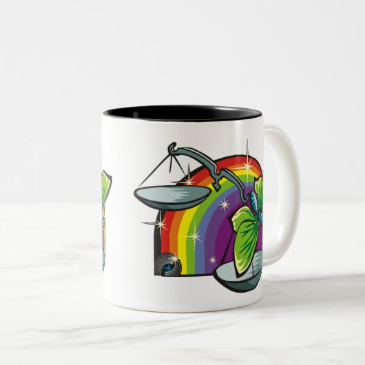 Regenboog van 1980 met beha's tweekleurige koffiemok (Voorkant rechts)