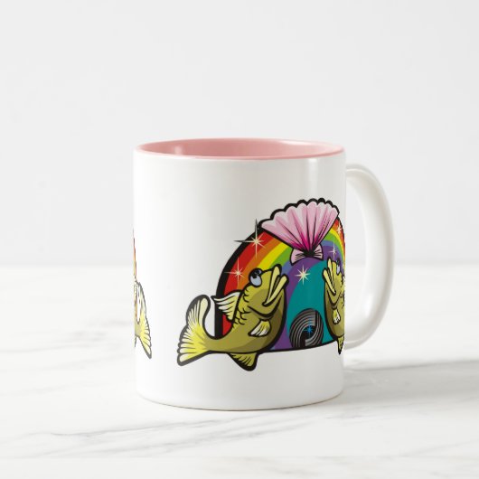 Regenboog van 1980 met ijsvis tweekleurige koffiemok (Voorkant rechts)