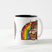 Regenboog van 1980 met Leo Lion Tweekleurige Koffiemok (Voorkant rechts)