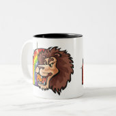 Regenboog van 1980 met Leo Lion Tweekleurige Koffiemok (Voorkant links)