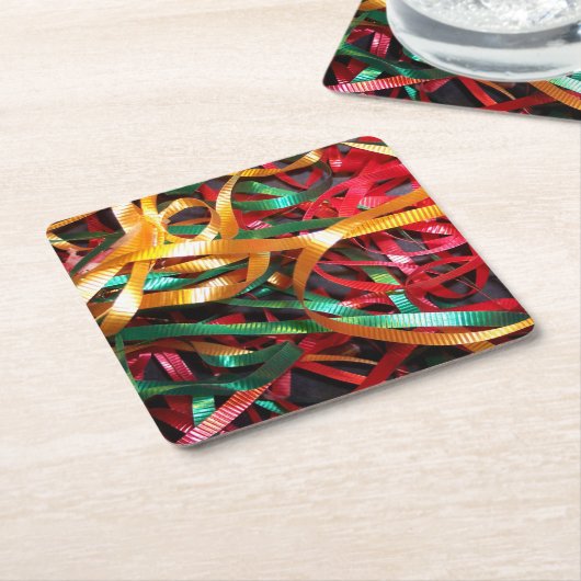 Regenboog van de kerstribbons Modern Kartonnen Onderzetters (Schuin)