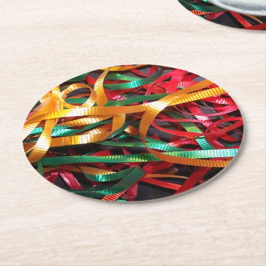 Regenboog van de kerstribbons Modern Ronde Kartonnen Onderzetter (Gebogen)