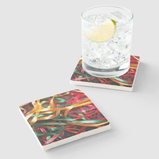 Regenboog van de kerstribbons Modern Stenen Onderzetter (Zijkant)