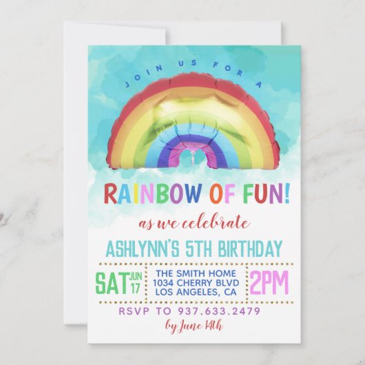 Regenboog van de uitnodiging van Fun Birthday (Voorkant)