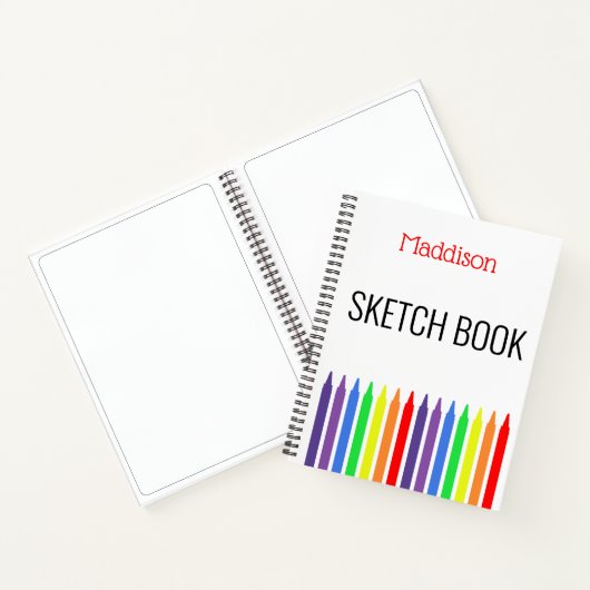 Regenboog van heldere krijt, schetsboek, jouw naam notitieboek (Binnen)
