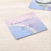 Regenboog van hoop - pastel, bruiloft kartonnen onderzetters (Schuin)