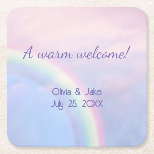 Regenboog van hoop - pastel, bruiloft kartonnen onderzetters (Voorkant)