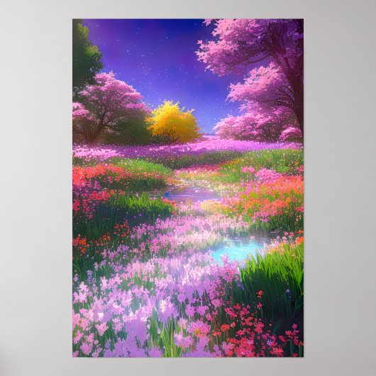 Regenboog van kleurrijke bloemen in het moeras poster (Voorkant)