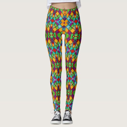 Regenboog van kleurrijke vormen - oogverblindende  leggings (Voorkant)