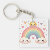 Regenboog van Liefde – Kawaii Harten Sleutelhanger (Voorkant)