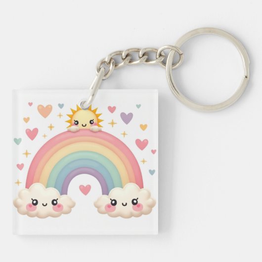 Regenboog van Liefde – Kawaii Harten Sleutelhanger (Achterkant)