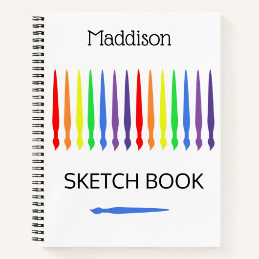 Regenboog van penselen, schetsboek, jouw naam notitieboek (Voorkant)