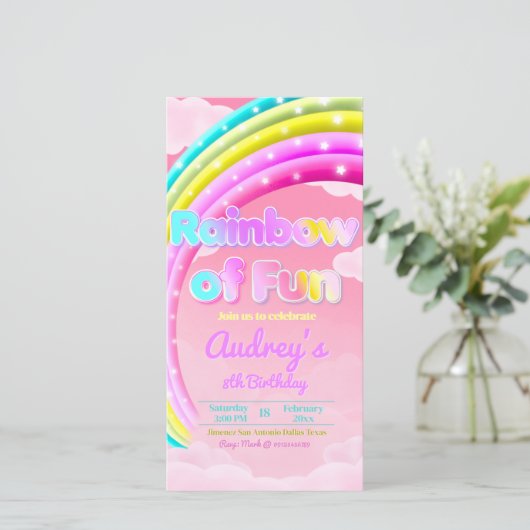 Regenboog van plezier Mobiele telefoon uitnodigen Aankondiging (Staand voorkant)
