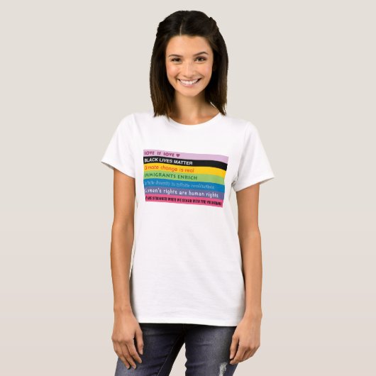 Regenboog van progressieve slogans t-shirt (Voorkant volledig)