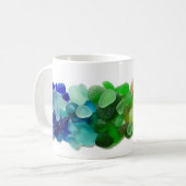 Regenboog van zee glas, mok van strandglas (Voorkant links)