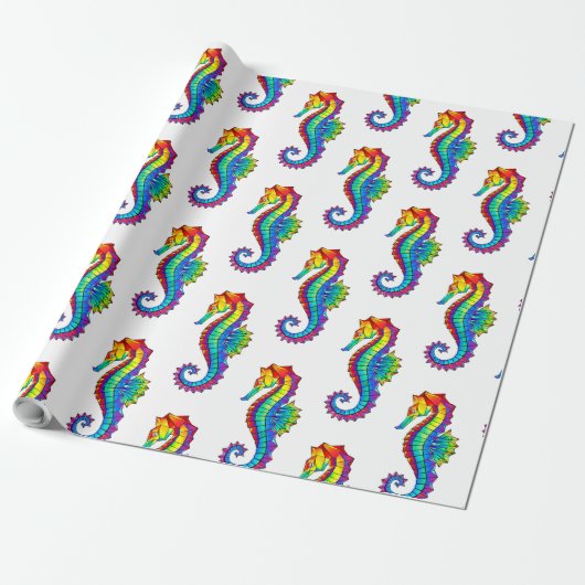 Regenboog Veelhoekig Zeepaardje Cadeaupapier (Uitgerold)
