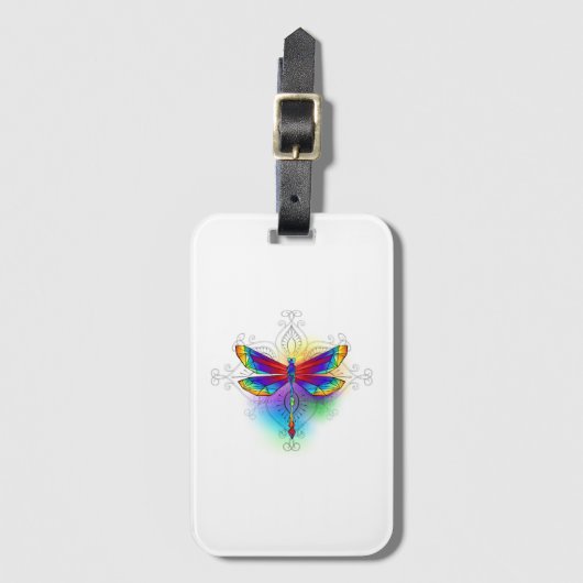 Regenboog veelhoekige libel bagagelabel (Voorkant (verticaal))