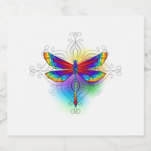 Regenboog veelhoekige libel bier etiket (Enkel label)