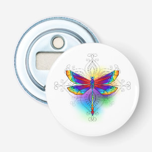 Regenboog veelhoekige libel button flesopener