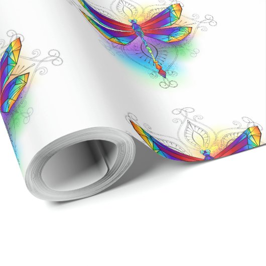 Regenboog veelhoekige libel cadeaupapier (Rol Hoek)