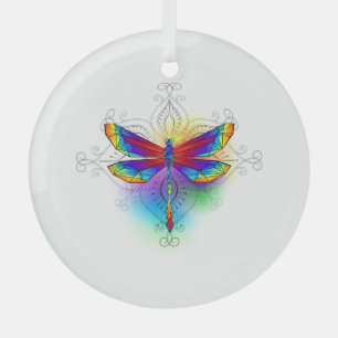 Regenboog veelhoekige libel glas ornament