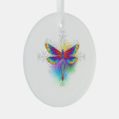 Regenboog veelhoekige libel glas ornament (Voorkant Rechts)