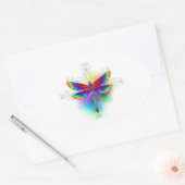Regenboog veelhoekige libel ovale sticker (Envelop)