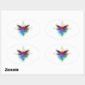 Regenboog veelhoekige libel ovale sticker (Vel)