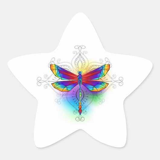 Regenboog veelhoekige libel ster sticker (Voorkant)