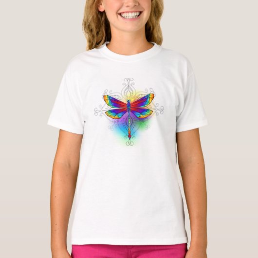 Regenboog veelhoekige libel t-shirt (Voorkant)