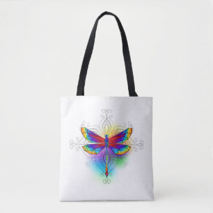 Regenboog veelhoekige libel tote bag