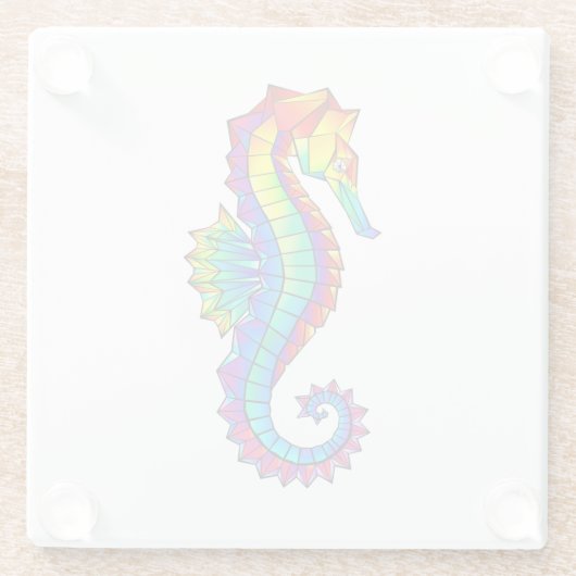 Regenboog veelhoekige zeepaard glazen onderzetter (Achterkant)