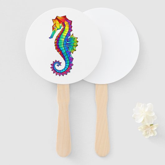Regenboog veelhoekige zeepaard handwaaier (Voorkant en achterkant)