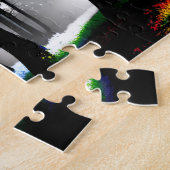 Regenboog Verf Splatter op Silhouet Bos Legpuzzel (Zijkant)