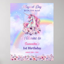 Regenboog Verjaardag Meisjes Pastel magische eenho Poster