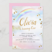 Regenboog verjaardag nodigen pastel kleurrijke mag kaart (Voorkant / Achterkant)