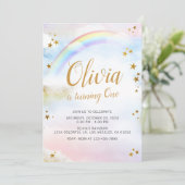 Regenboog verjaardag nodigen pastel kleurrijke mag kaart (Staand voorkant)