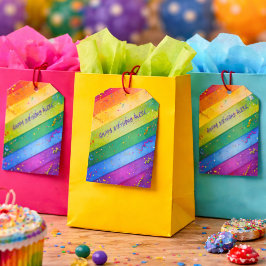 Regenboog Verjaardag Strepen Confetti Feest Cadeaulabel