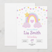 Regenboog Verjaardag Uitnodiging Meisjes Boho Rege (Voorkant / Achterkant)