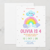 Regenboog Verjaardag Uitnodiging Meisjes Regenboog (Voorkant / Achterkant)