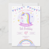 Regenboog Verjaardag Uitnodiging voor Meisjes Boho (Voorkant)