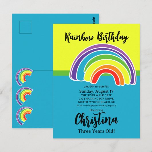 Regenboog Verjaardagsfeestje Briefkaart (Voorkant / Achterkant)