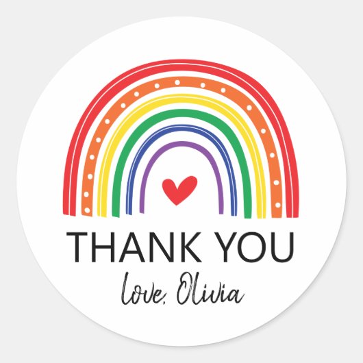 Regenboog Verjaardagsfeestje Dank u Favor Sticker (Voorkant)