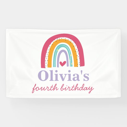 Regenboog verjaardagsfeestje spandoek (Horizontaal)