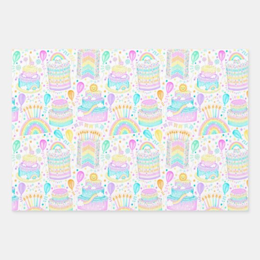 Regenboog Verjaardagsfeestje Verpakkingspapier Inpakpapier Vel (Voorkant)