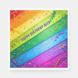 Regenboog Verjaardagsstrepen Confetti Feest Servet