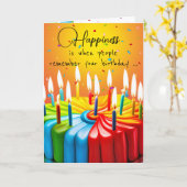 Regenboog verjaardagstaart en kaarsen kaart (Gele Bloem)