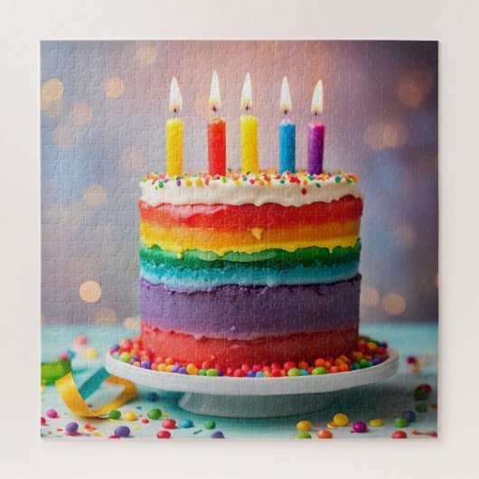 Regenboog Verjaardagstaart Legpuzzel (Verticaal)